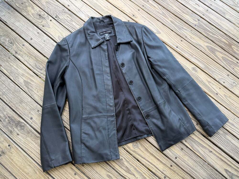 New York & Company Women's Black Genuine Leather Button-Front Jacket